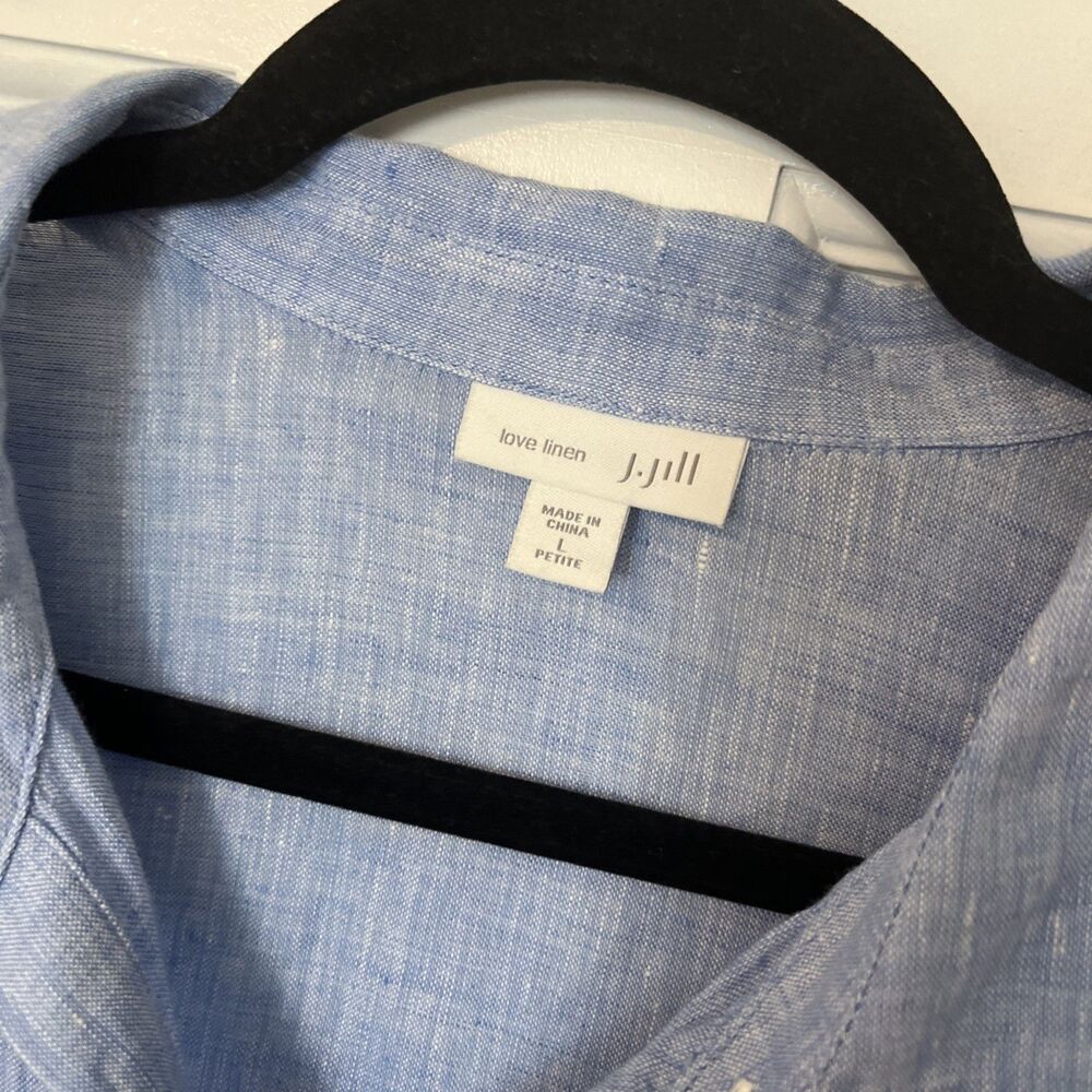 J Jill Linen Shirt Dress Large Petite Blue Cover Up Coastal Beach Minimalist - Picture 2 of 7